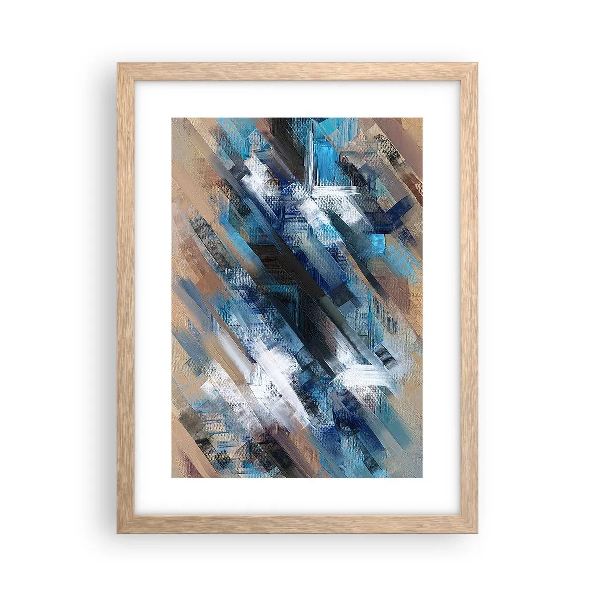 Een poster in een licht eiken lijst - Op een blauwe diagonaal - 30x40 cm