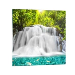 Schilderen op glas - Een schuimige waterval van groen naar azuurblauw - 30x30 cm