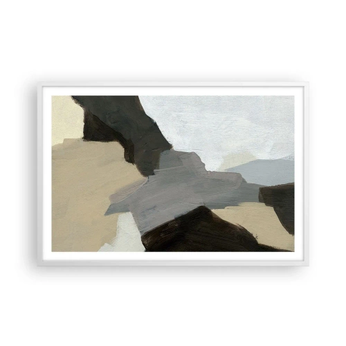 Poster in een witte lijst - Abstractie: het kruispunt van grijs - 91x61 cm