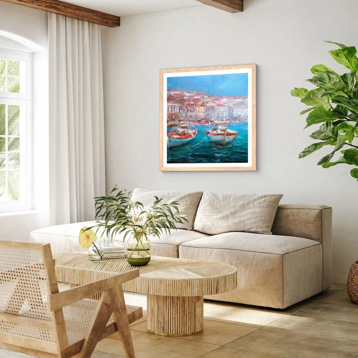 Een poster in een licht eiken lijst - Italiaanse baai - 30x30 cm