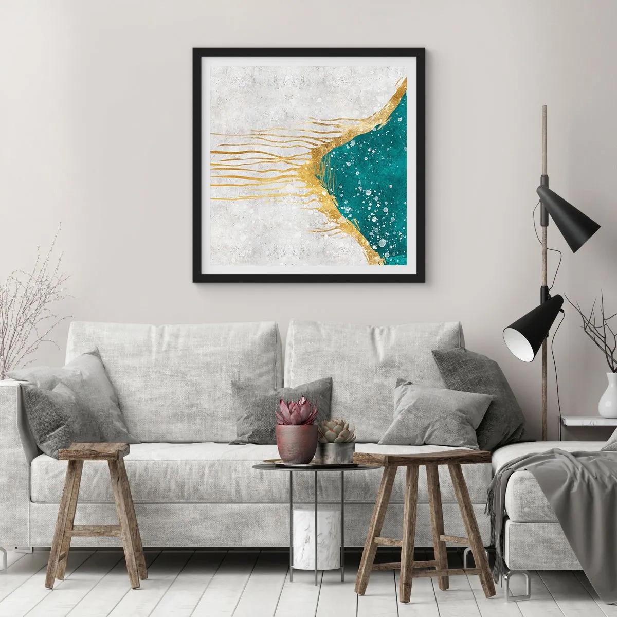 Poster in een zwarte lijst - Gouden vloed - 30x30 cm