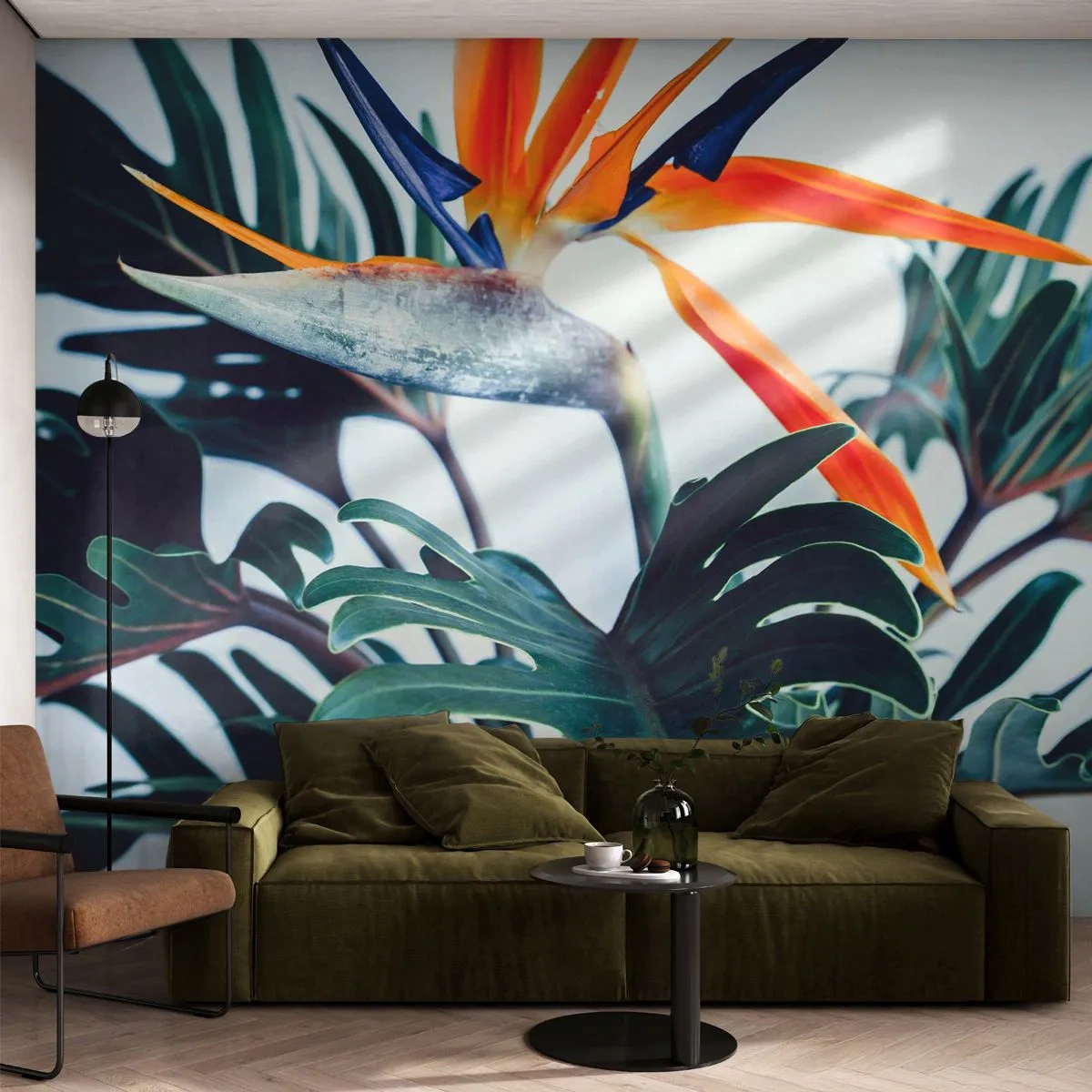 Fotobehang Premium Sand - Vogelstruik - Planten, Boho, Exotisch - 300x210 cm