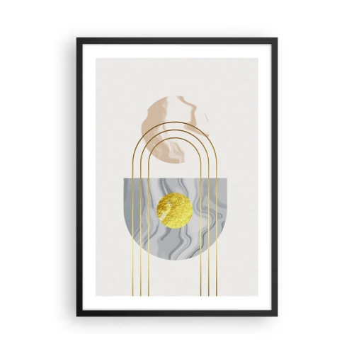 Poster in een zwarte lijst - Geometrische patronen met gouden elementen op een lichte achtergrond - 50x70cm - Helderheid en schittering - Moderne wanddecoratie voor woonkamer en slaapkamer ARTTOR