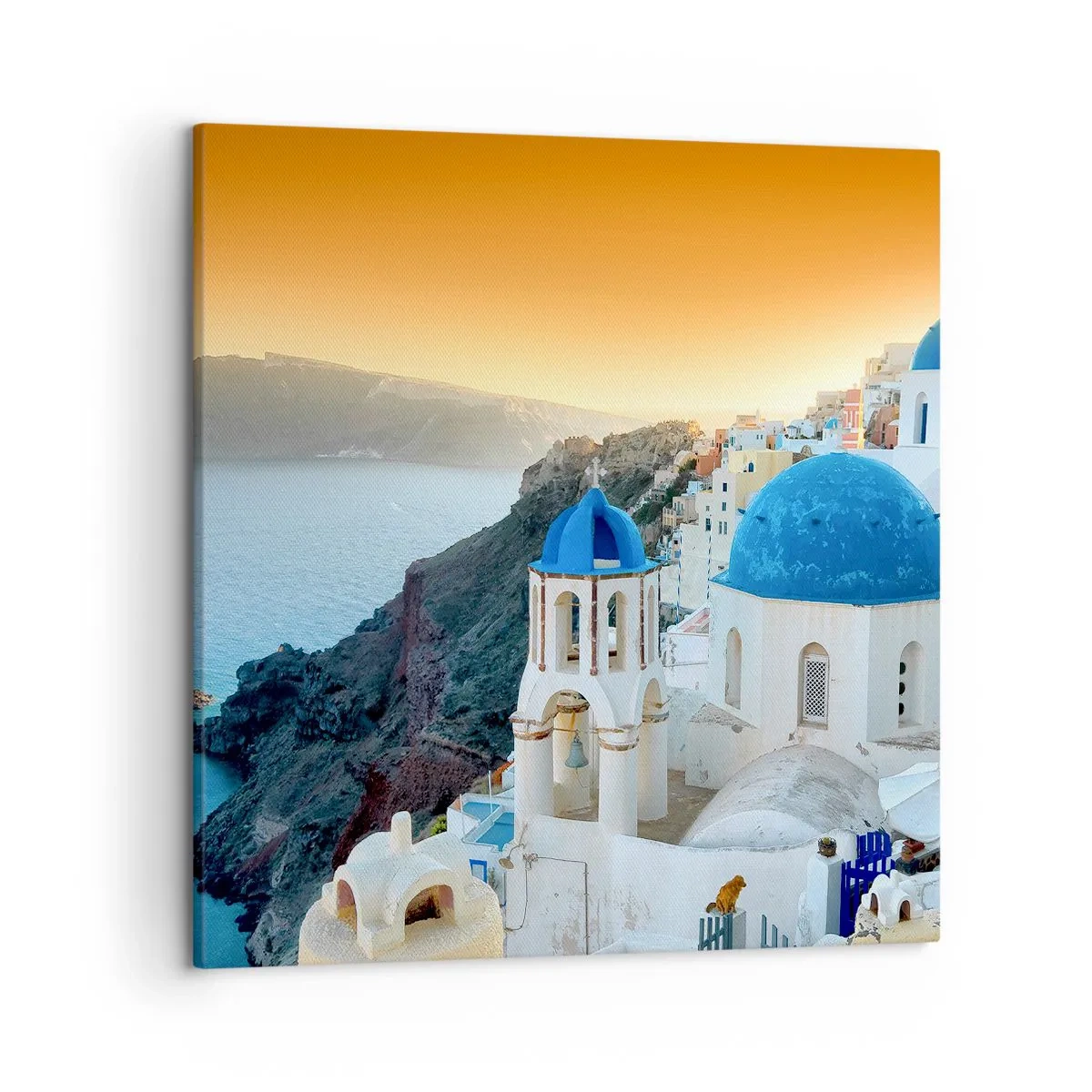 Schilderen op canvas - Santorini - genesteld tegen de rotsen - 50x50 cm