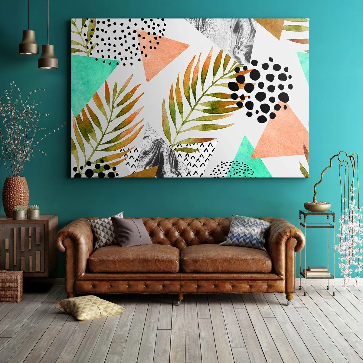 Schilderen op canvas - Decoratie met palmblad - 120x80 cm