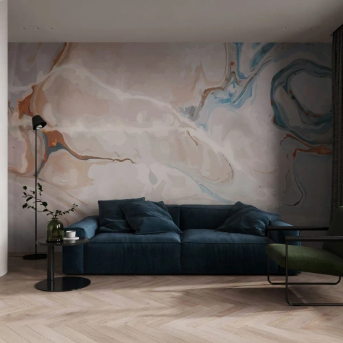 Zelfklevend Fotobehang Deluxe Sticker - Blauw kronkelt onder het wit - Abstractie, Deel, Modern patroon - 150x105 cm