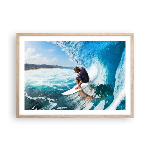 Een poster in een licht eiken lijst - Dansend met de golven - 70x50 cm