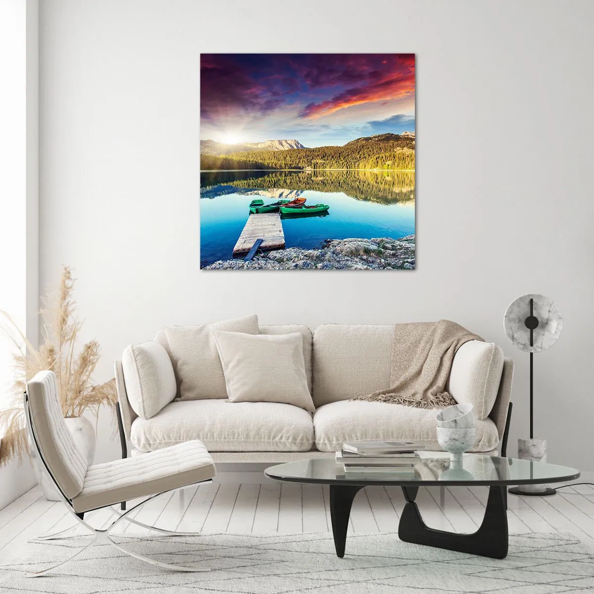 Schilderen op glas - Over het water zo glad als een spiegel - 50x50 cm