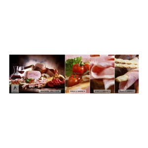 Fotobehang Monster Zelfklevend Deluxe Sticker - Een culinaire droom met een karaf - Gastronomie, Vlees, Tomaten - 100x30 cm