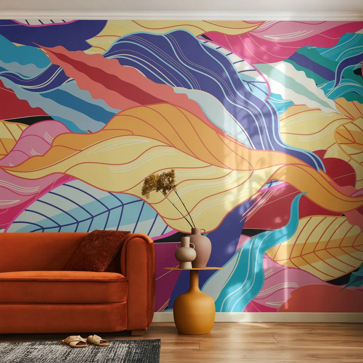 Fotobehang Premium Sand - Een kleurrijke puinhoop - Abstractie, Kleurrijke bladeren, Deel - 300x210 cm