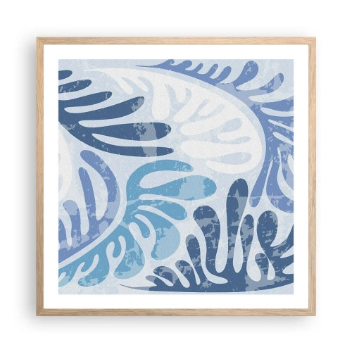 Een poster in een licht eiken lijst - Blauwe varens - 60x60 cm