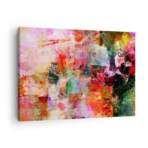 Schilderen op canvas - Een abstracte compositie met dominante roze en rode tinten. - 70x50cm - Een reis door de rozen - Moderne wanddecoratie voor woonkamer en slaapkamer ARTTOR