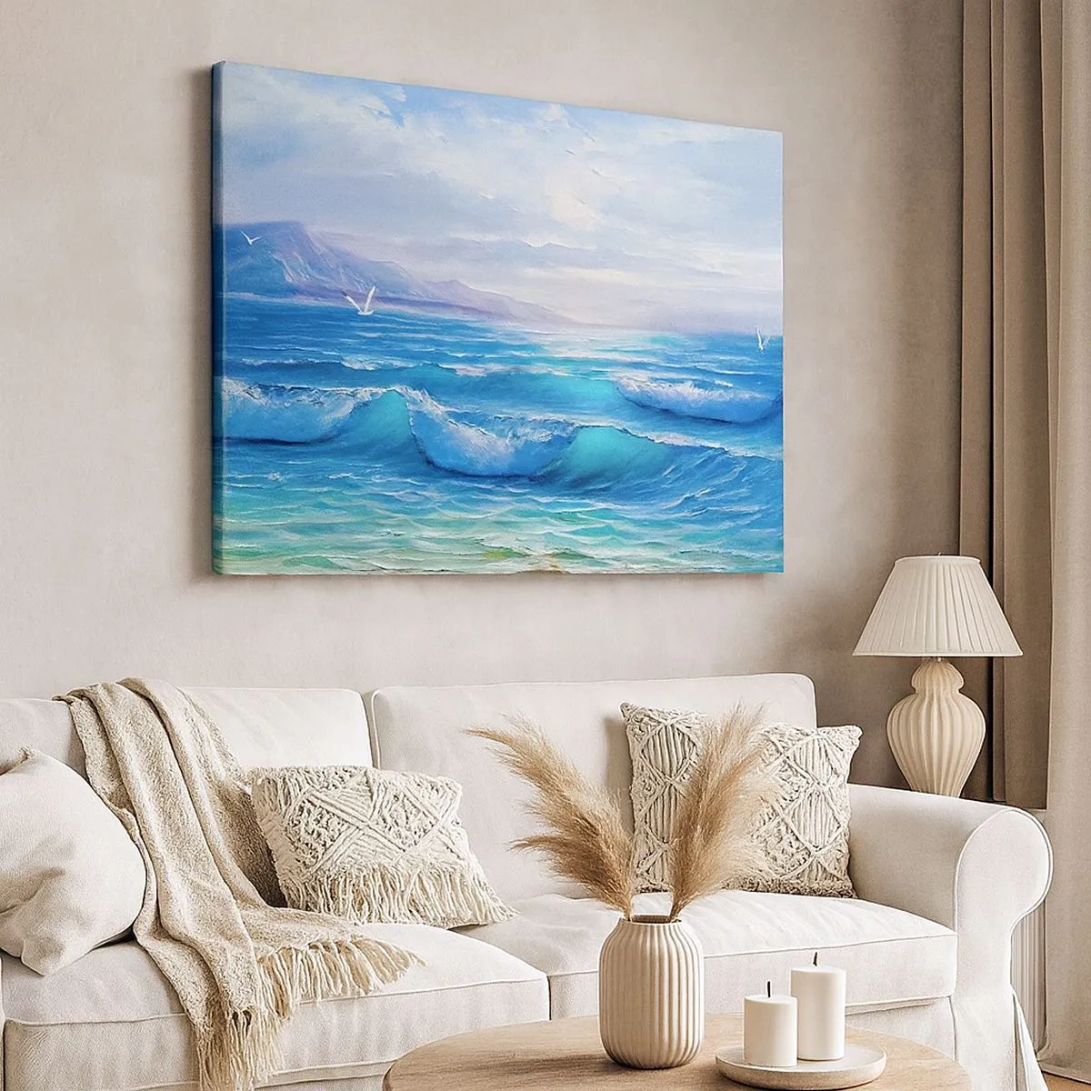 Schilderen op canvas - Een schilderachtig zeegezicht met golven en een blauwe lucht - 70x50cm - Het brengt verlichting - Moderne wanddecoratie voor woonkamer en slaapkamer ARTTOR