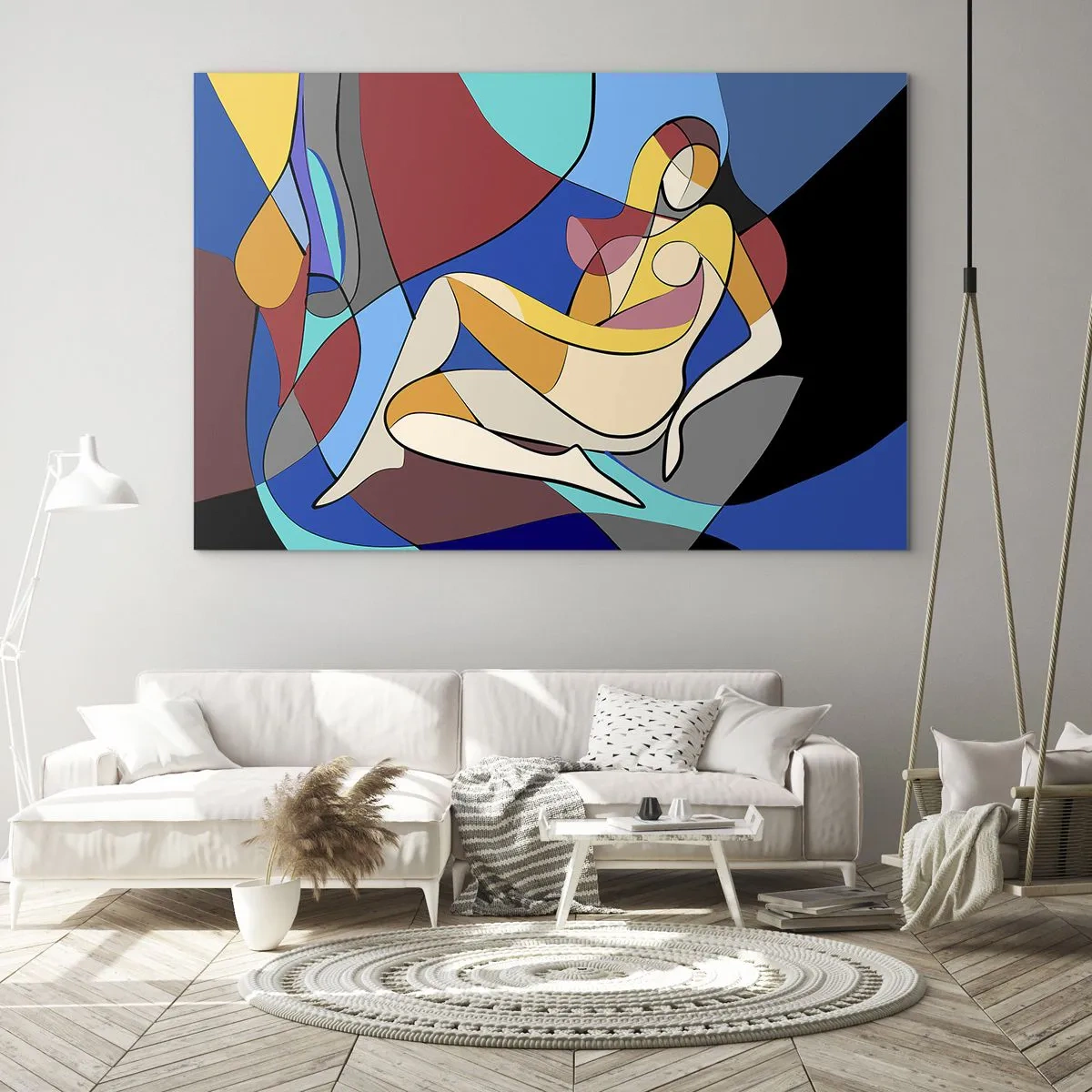 Schilderen op glas - Kubistische vrouw in een abstracte compositie - 70x50cm - Kubistisch naakt - Moderne wanddecoratie voor woonkamer en slaapkamer ARTTOR