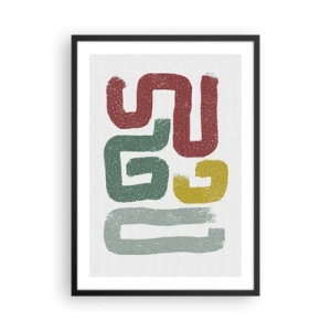 Poster in een zwarte lijst - Abstracte vormen in aardse tinten op een lichte achtergrond - 50x70cm - In een onbekende taal - Moderne wanddecoratie voor woonkamer en slaapkamer ARTTOR