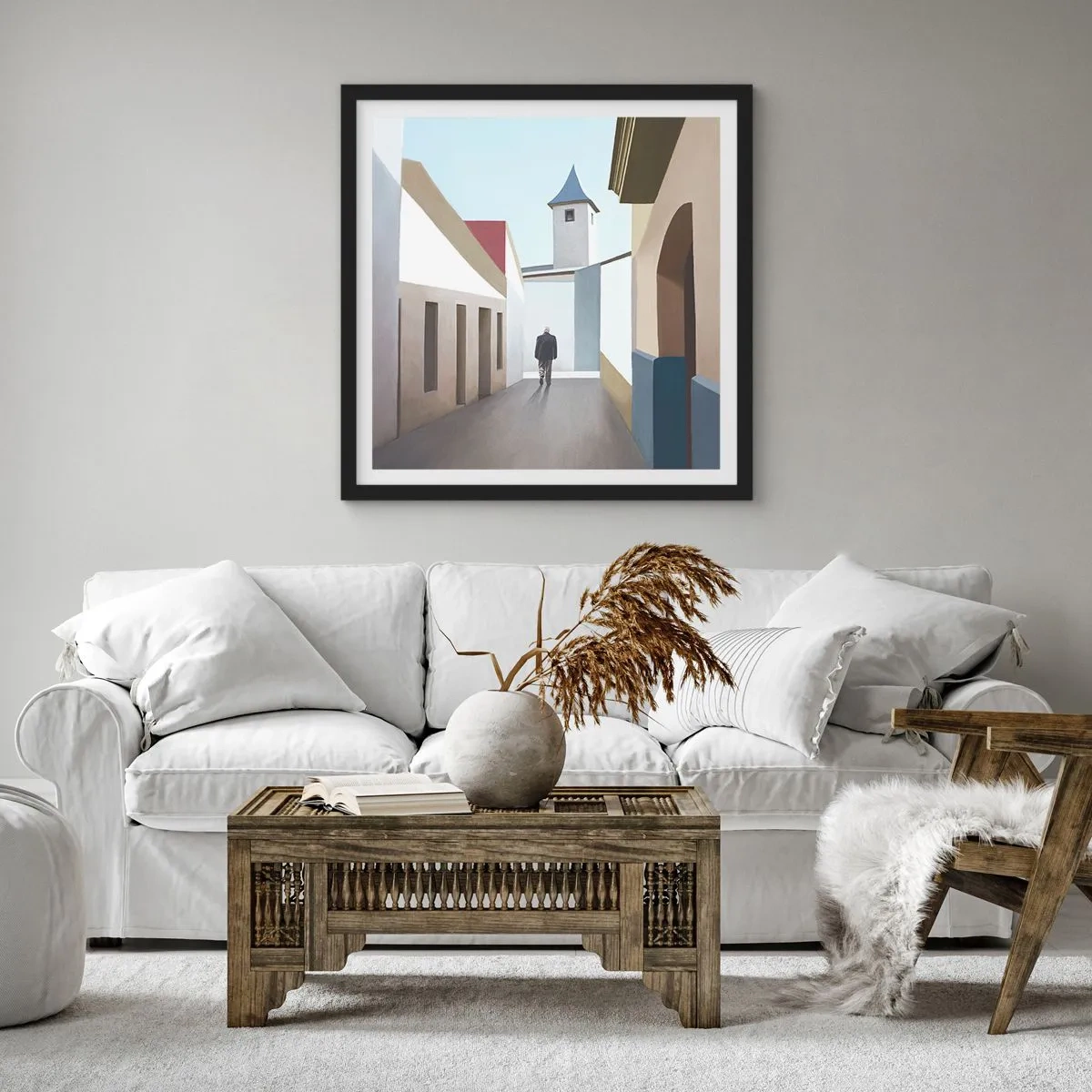 Poster in een zwarte lijst - Een zonnige wandeling - 40x40 cm