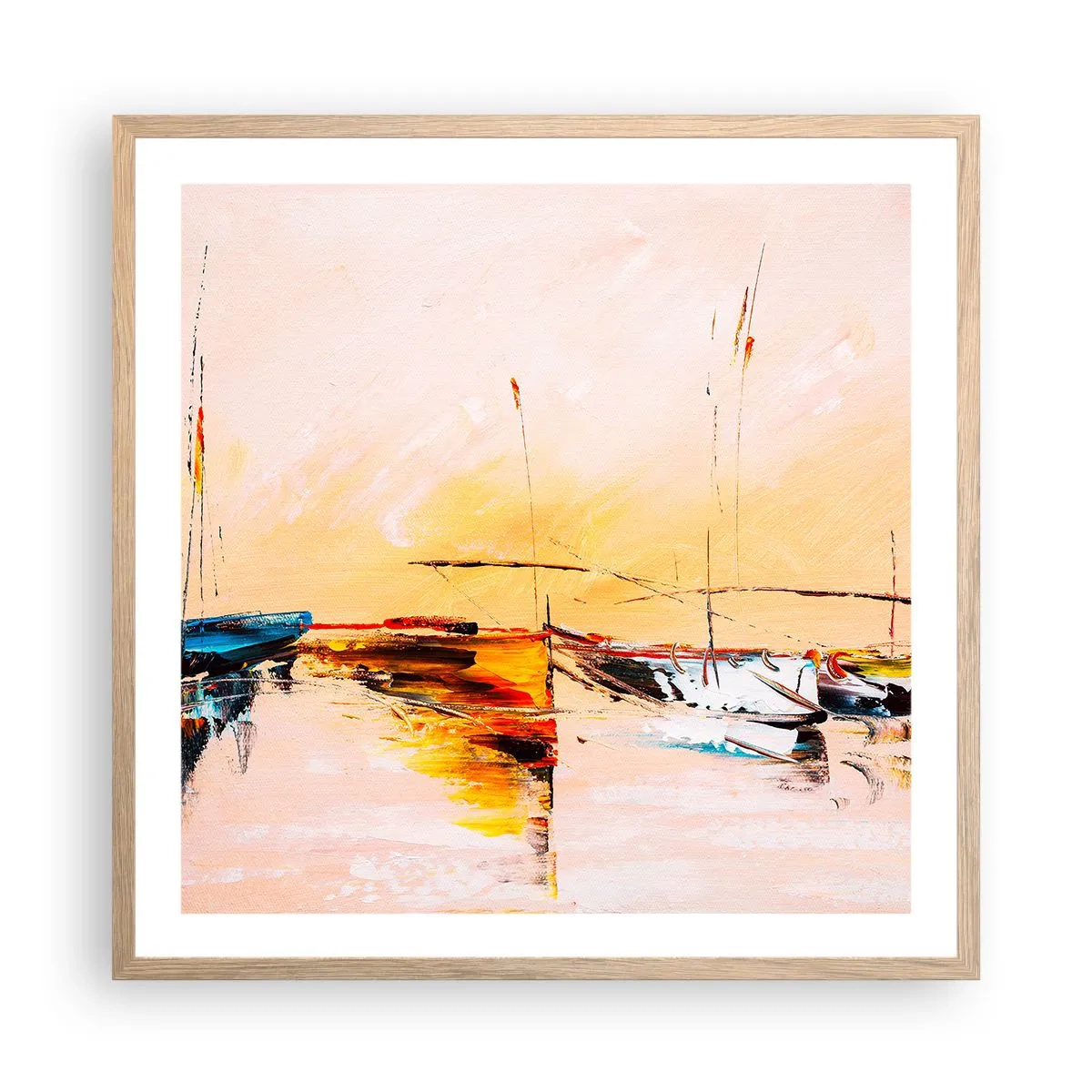 Een poster in een licht eiken lijst - Avond in de jachthaven - 60x60 cm