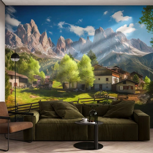 Fotobehang Premium Sand - Alpine idylle - Bergen, Landschap, Alpen - 100x70 cm