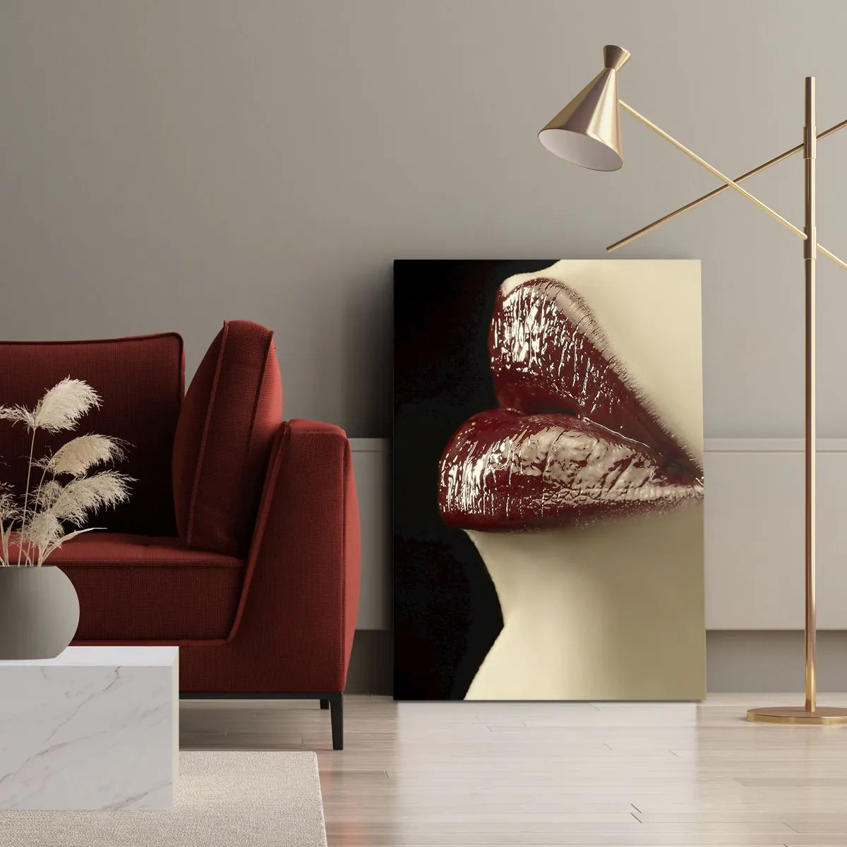 Schilderen op canvas - Sensualiteit en schittering van karmijn - 55x100 cm