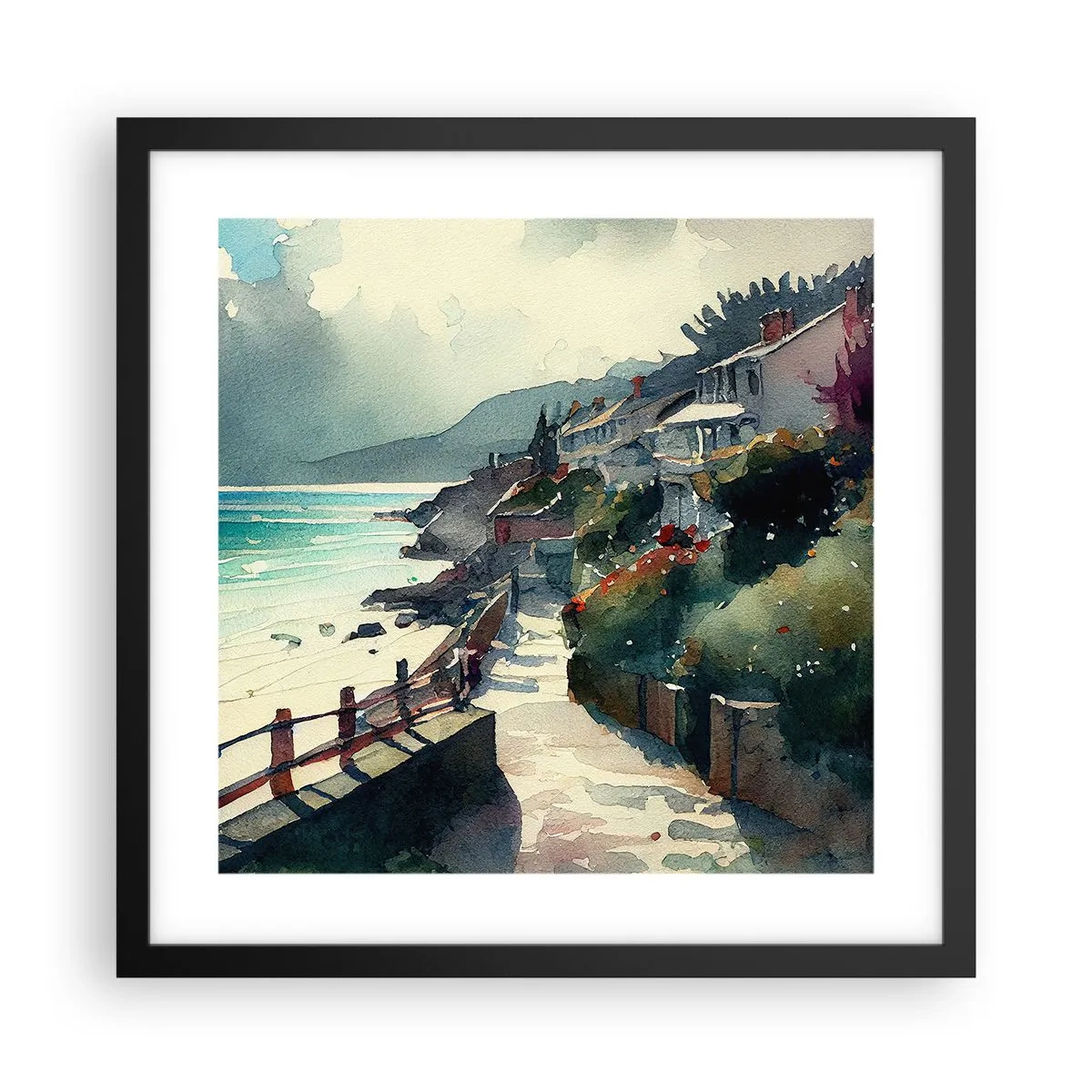 Poster in een zwarte lijst - Mediterrane stad - 40x40 cm