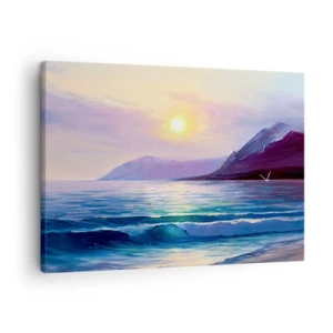 Schilderen op canvas - Een schilderachtig zeegezicht bij zonsondergang met golven en bergen - 70x50cm - Water en luchtkristal - Moderne wanddecoratie voor woonkamer en slaapkamer ARTTOR