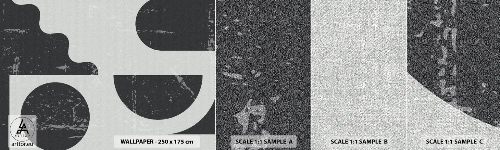 Fotobehang Monster Premium Canvas - Compositie boven en onder - Abstractie, Zwart en wit, Op leeftijd - 100x30 cm