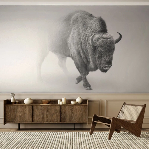 Fotobehang Premium Sand - Koning van de prairie - Wijs, Dieren, Bizon - 100x70 cm