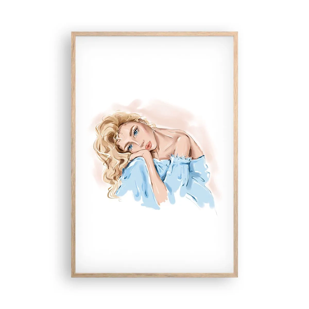 Een poster in een licht eiken lijst - Dromerig in het blauw - 61x91 cm