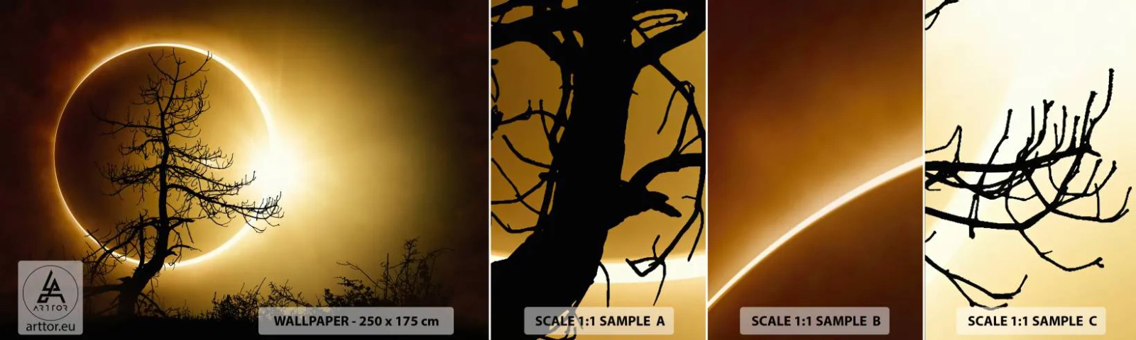 Fotobehang Staaltje Standard Eco - Totale zonsverduistering - Verduistering, Boom, Landschap - 100x30 cm