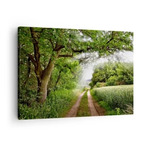 Schilderen op canvas - Een onverharde weg tussen groene bomen en zonlicht - 70x50cm - Et in Arcadia ego - Moderne wanddecoratie voor woonkamer en slaapkamer ARTTOR