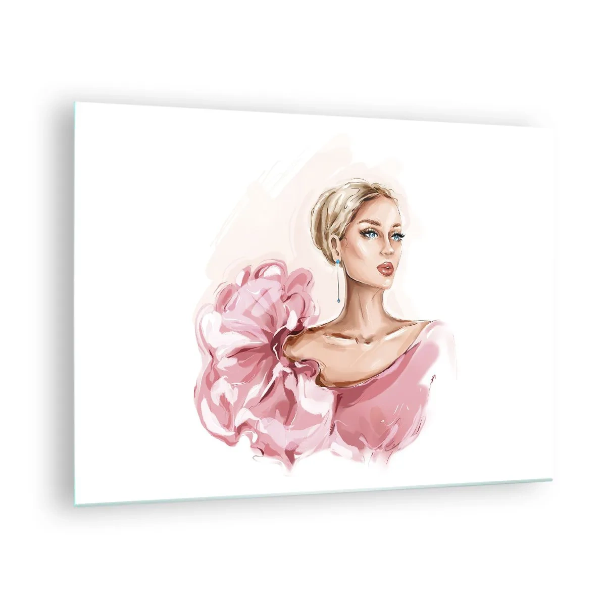 Schilderen op glas - Gestileerd portret van een vrouw in een roze jurk - 70x50cm - Hoe geschilderd... - Moderne wanddecoratie voor woonkamer en slaapkamer ARTTOR
