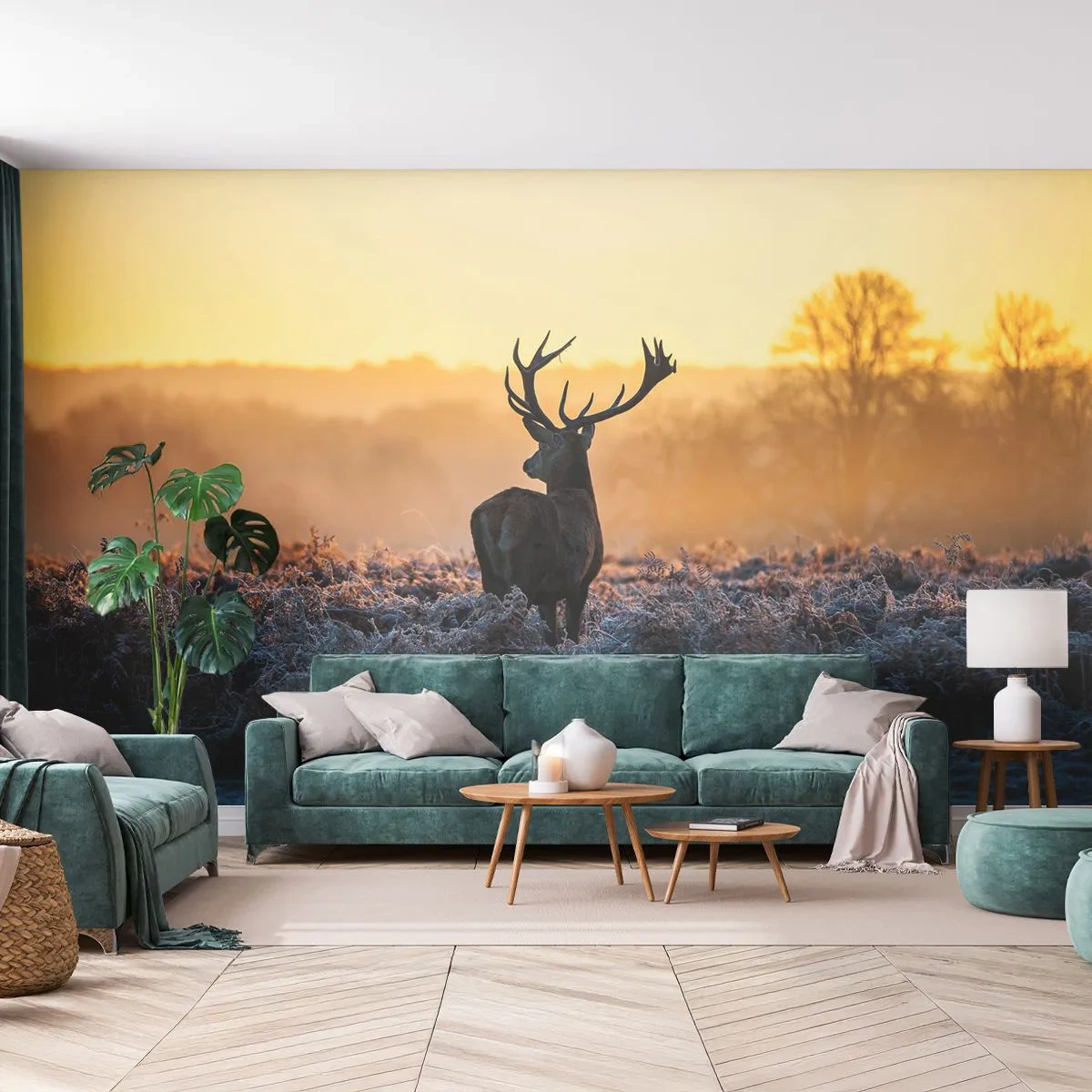 Fotobehang op maat Standard Eco - Gekroond op zijn landgoed - Landschap, Dieren, Hert