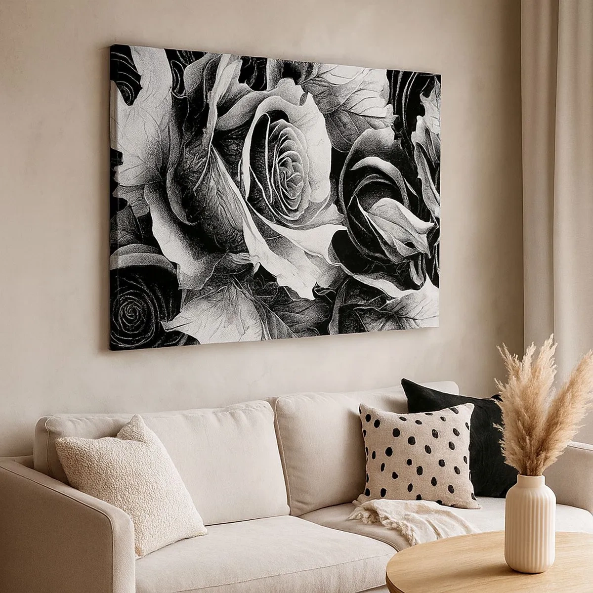 Schilderen op canvas - Zwart-witte rozen in een elegante compositie - 70x50cm - Altijd een koningin - Moderne wanddecoratie voor woonkamer en slaapkamer ARTTOR