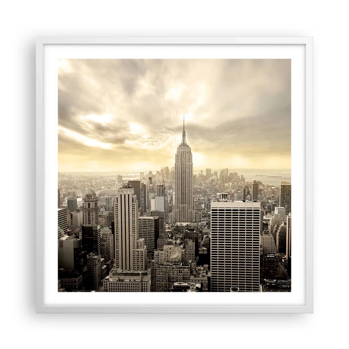 Poster in een witte lijst - New York geweven van grijs - 60x60 cm