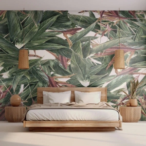 Fotobehang op maat Zelfklevend Deluxe Sticker - Smaragd-lila struikgewas - Bloemen, Hawaii, Bladeren