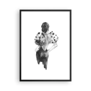 Poster in een zwarte lijst - Stijlvol silhouet van een vrouw in het zwart met een elegant accent - 50x70cm - Ze kwam langs - Moderne wanddecoratie voor woonkamer en slaapkamer ARTTOR