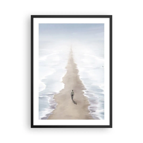 Poster in een zwarte lijst - Een figuur wandelt alleen langs een pad tussen kalm water. - 50x70cm - Een gouden toekomst - Moderne wanddecoratie voor woonkamer en slaapkamer ARTTOR
