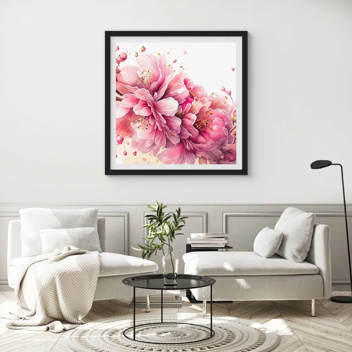 Poster in een zwarte lijst - Kersenbloesem - 30x30 cm