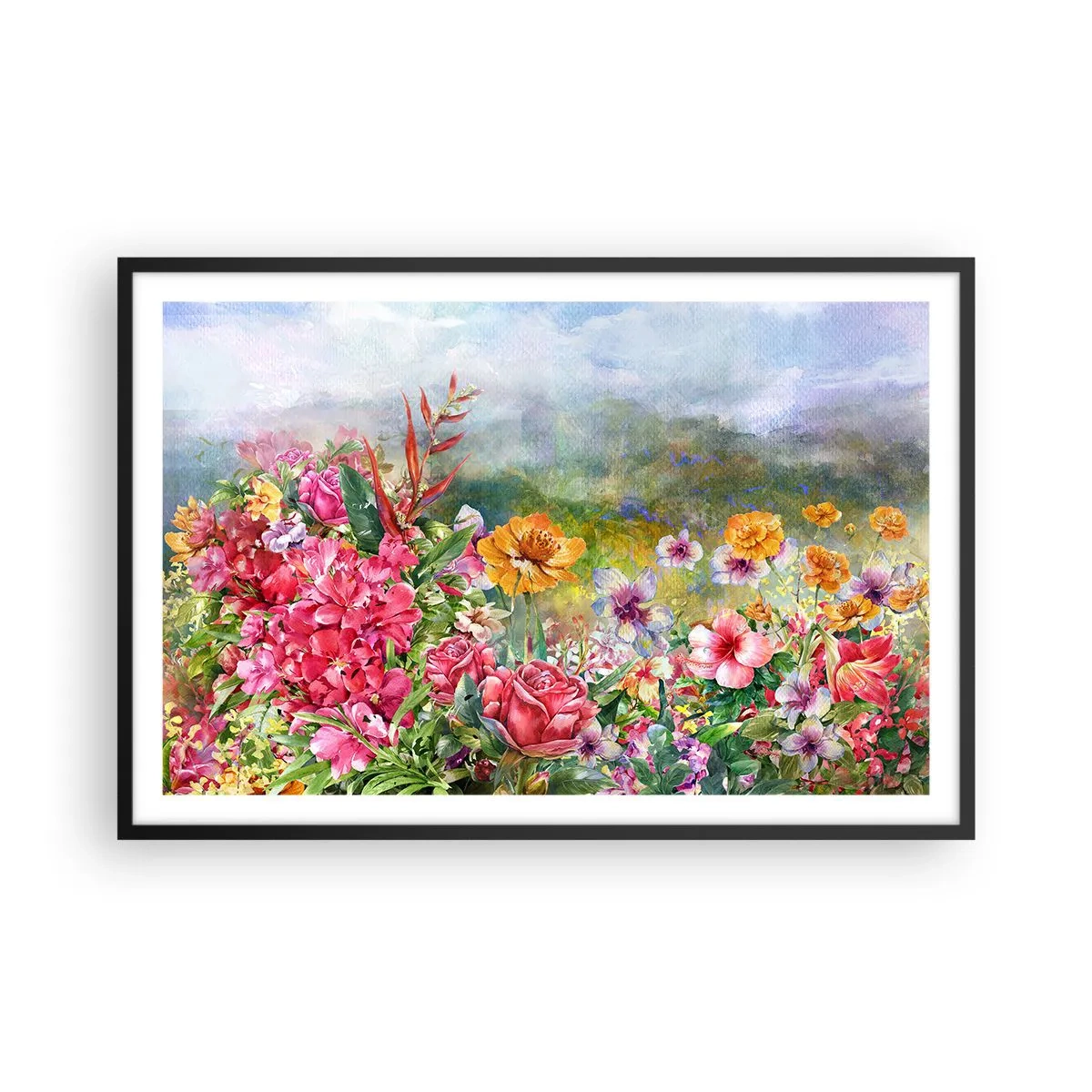 Poster in een zwarte lijst - Een tuin die gek is geworden - 91x61 cm