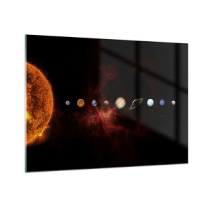 Schilderen op glas - Planetenstelsel met de zon op een zwarte achtergrond - 70x50cm - Onze buurt - Moderne wanddecoratie voor woonkamer en slaapkamer ARTTOR