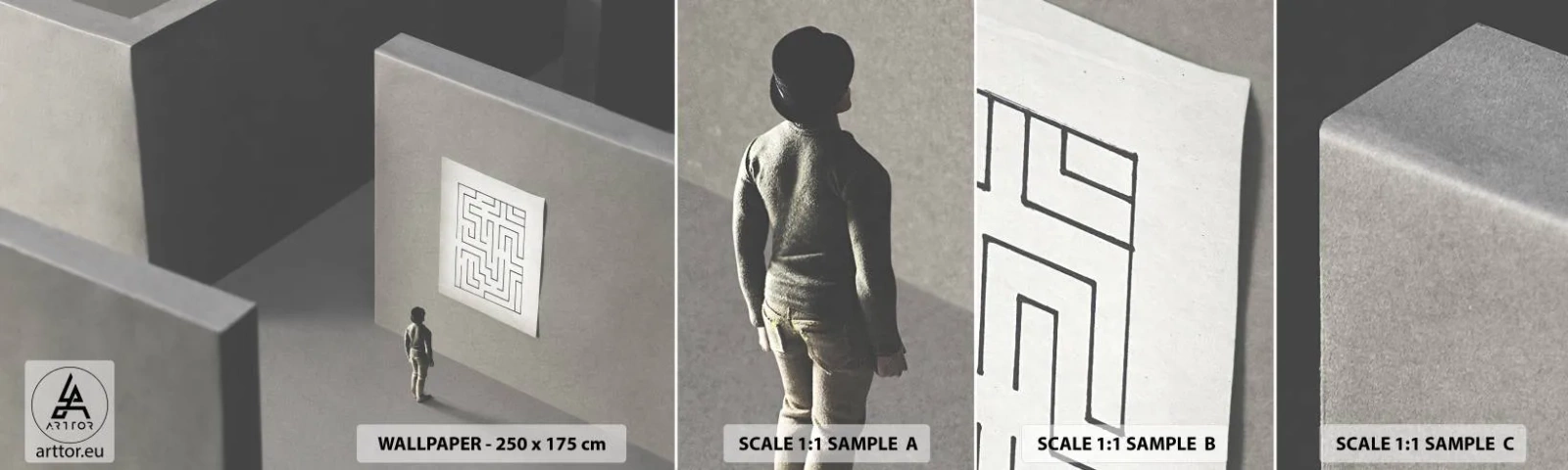 Fotobehang Staaltje Standard Eco - Maar waar ben ik? - Doolhof, Abstractie, Deel - 100x30 cm