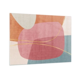 Schilderen op glas - Pastelvormen met kruisende gouden lijnen - 70x50cm - Pastelkleurcompositie met gouddraad - Moderne wanddecoratie voor woonkamer en slaapkamer ARTTOR