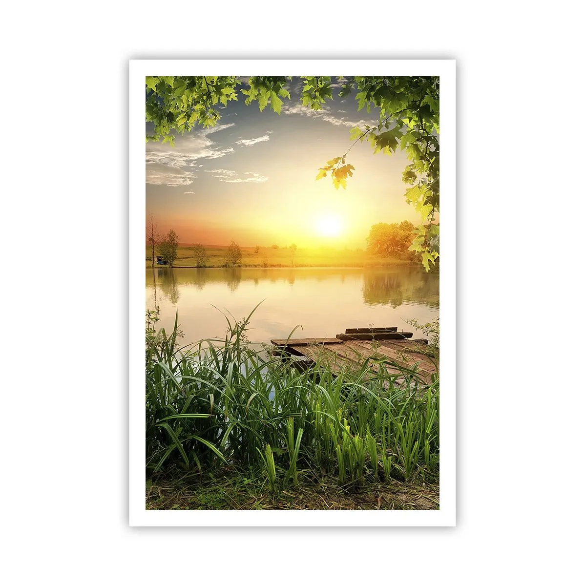 Poster - Landschap in een groen kader - 70x100 cm