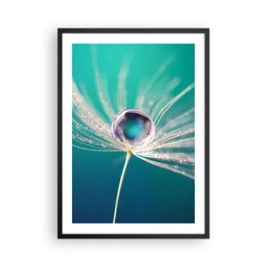 Poster in een zwarte lijst - Macrofotografie van een waterdruppel op een paardenbloem - 50x70cm - Mystiek moment - Moderne wanddecoratie voor woonkamer en slaapkamer ARTTOR