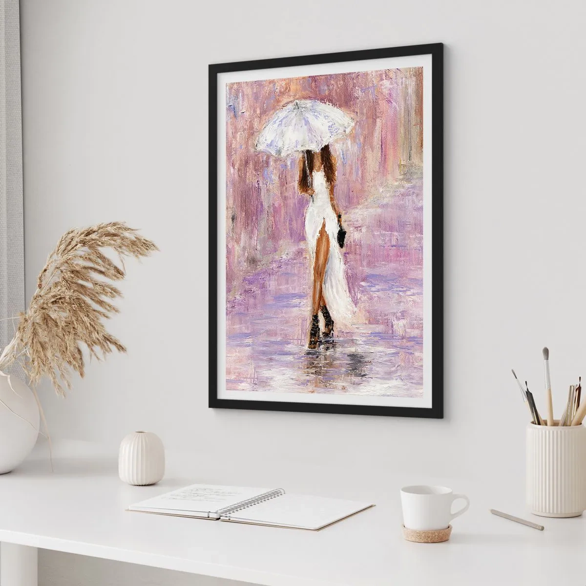 Poster in een zwarte lijst - In de lila regen - 61x91 cm