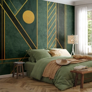 Zelfklevend Fotobehang Deluxe Sticker - Dynamiek van goud en azuur - Abstractie, Deel, Geometrisch patroon - 100x70 cm