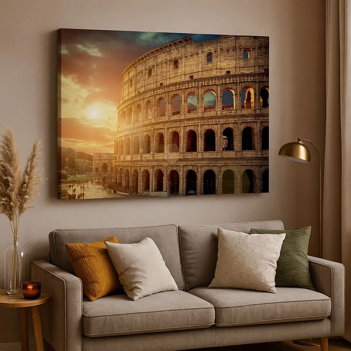 Schilderen op canvas - Het Colosseum in Rome bij zonsondergang - 70x50cm - Een kolossale indruk - Moderne wanddecoratie voor woonkamer en slaapkamer ARTTOR