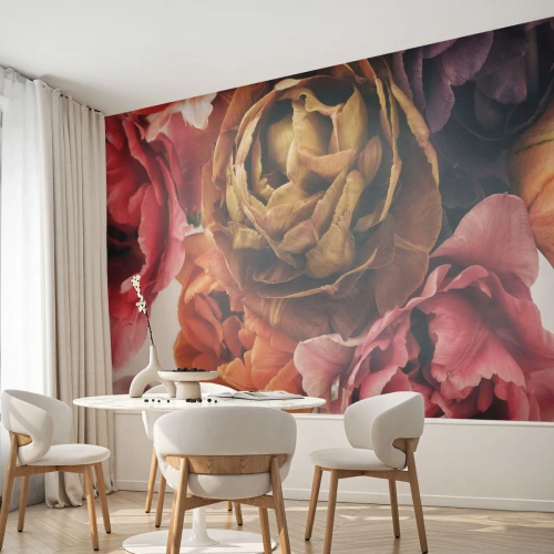 Fotobehang Premium Sand - Een viering van het leven - Boeket bloemen, Bloemen, Pioen - 250x175 cm