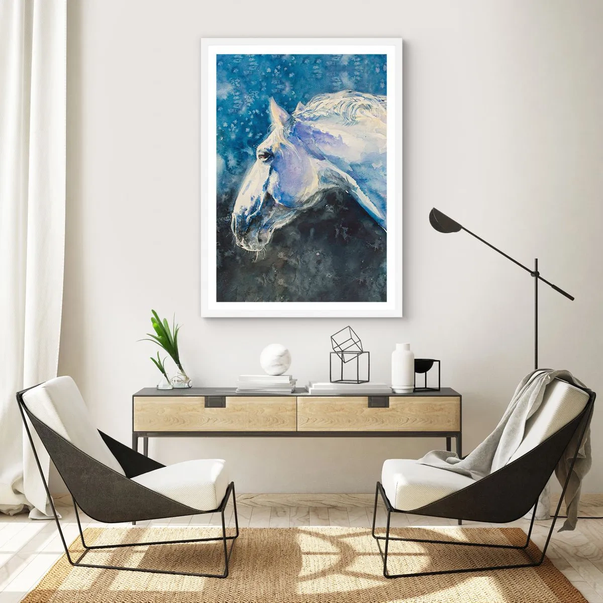 Poster in een witte lijst - Portret in een blauwe gloed - 40x50 cm