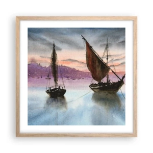 Een poster in een licht eiken lijst - Avond in de haven - 50x50 cm